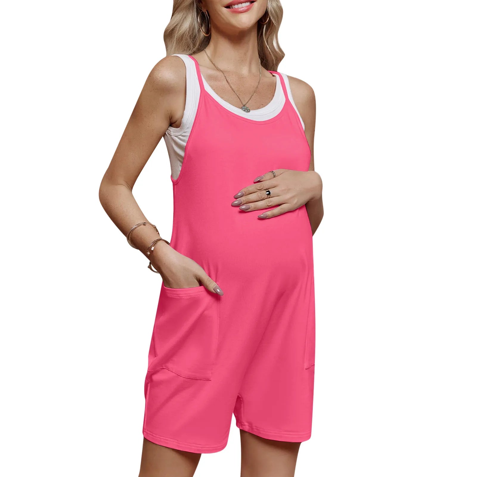 Women’s Maternity Jumpsuit – Sleeveless Solid Color Pregnancy Bodysuit with Pockets, Plus Size Casual Winter Outfit