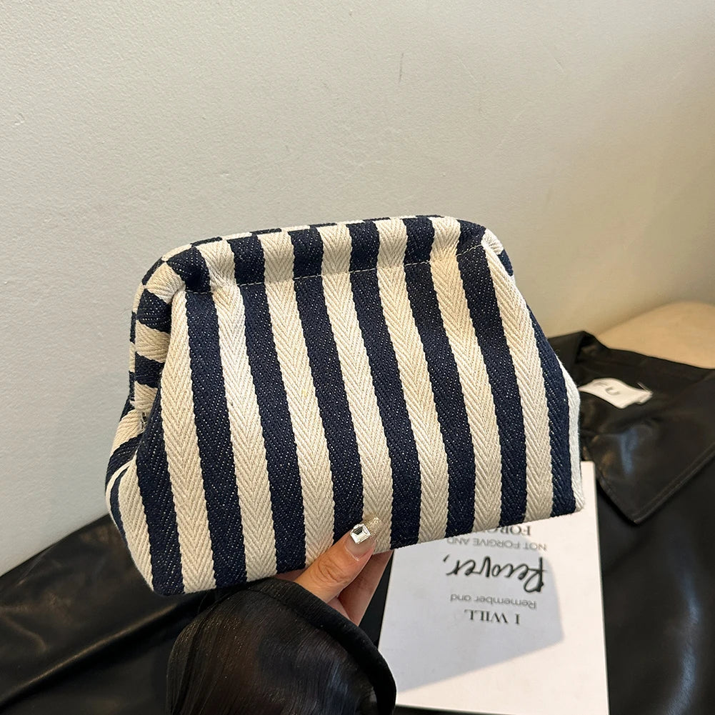 Women’s Colorblock Summer Beach Clutch – Cute Striped Dumpling Hobo Pouch Bag for Travel, Parties & Prom Nights