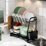2-Tier Large Dish Drying Rack with Drainboard & Utensil Holders – Kitchen Counter Dish Drainer