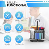 360° Rotating Mesh Pen Holder – 4-Compartment Desk Organizer with Swivel Base