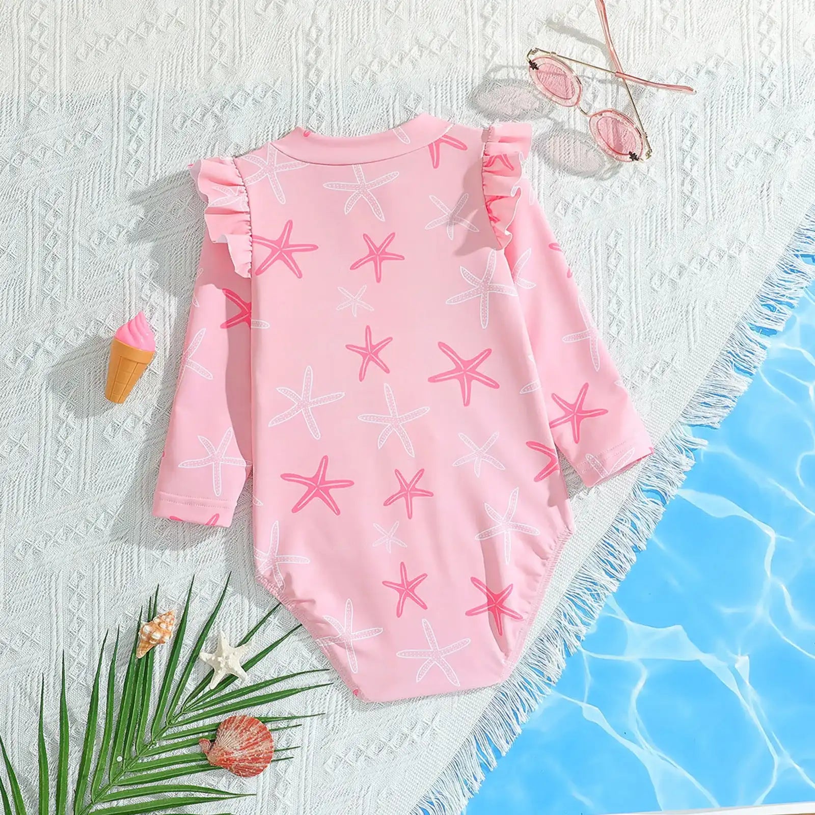 Long-Sleeve Printed Beach Rash Guard Suit for Toddler Girls
