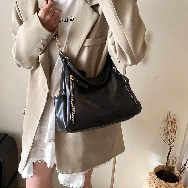 Women’s Large-Capacity PU Leather Shoulder Bag – Under-Arm Pouch Crossbody Flap Handbag