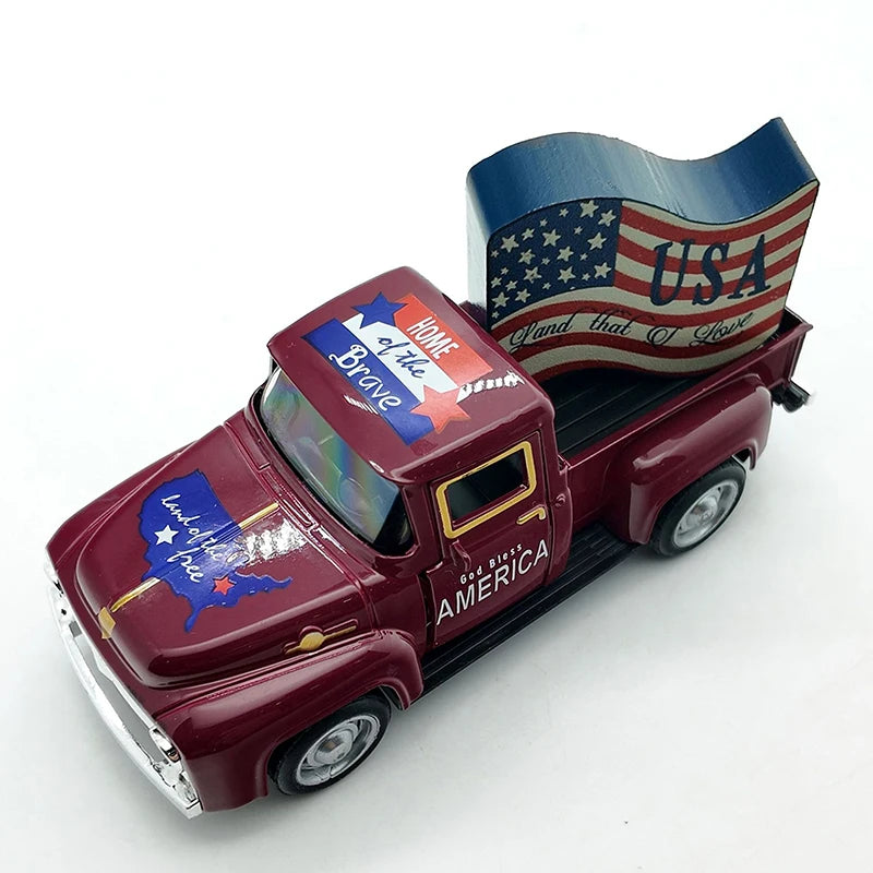Rustic Patriotic Truck Décor – Vintage American Flag Design | 4th of July Celebration Home & Office Decoration