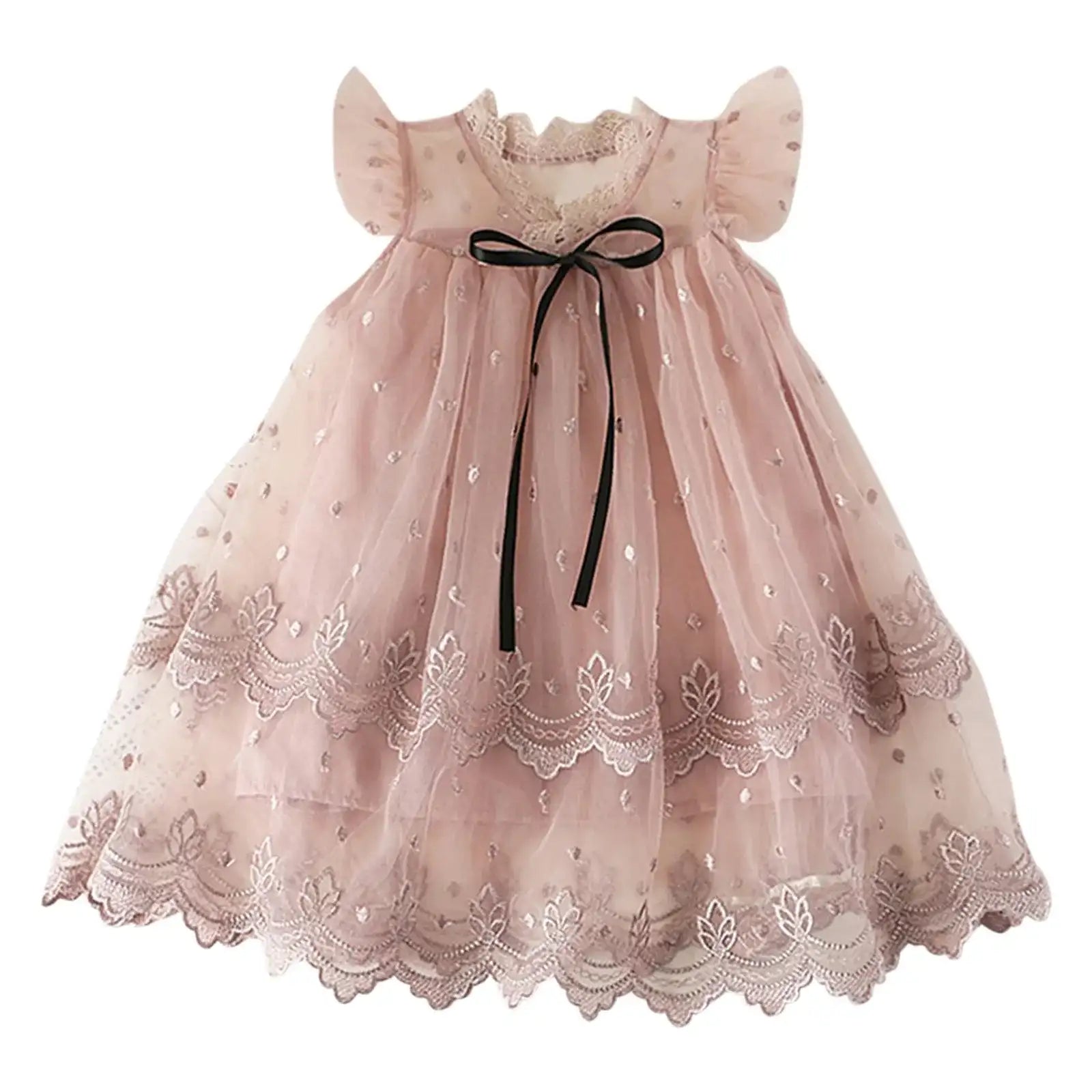 Girls Embroidered Mesh Vintage Dress – Korean Style Toddler Party Dress (Elegant & Comfortable)