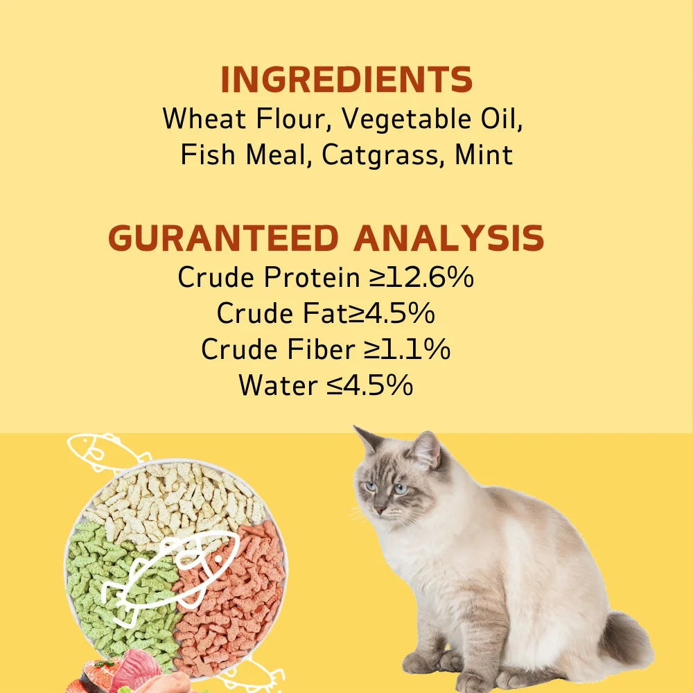 Cat Fish-Shape Biscuit Treats – Chicken-Flavored Snacks for Hairball Support & Teeth Cleaning