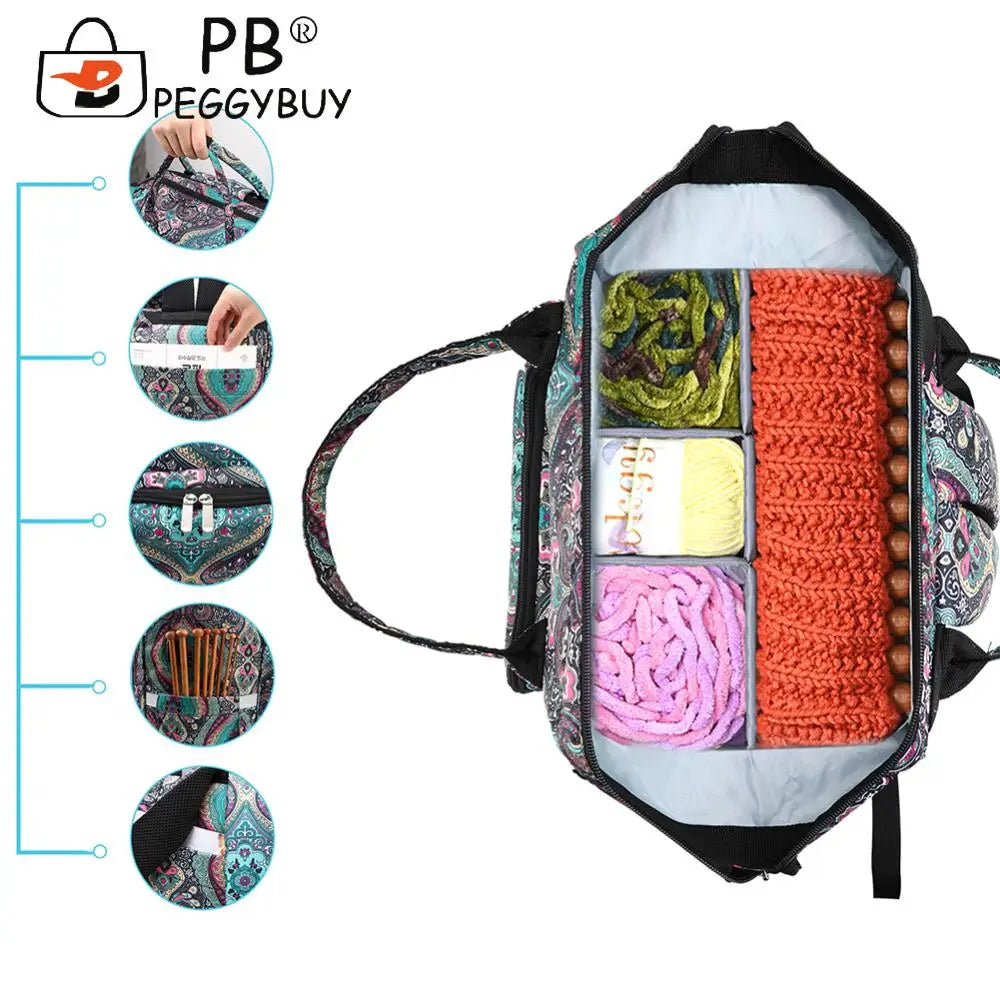 Thread & Yarn Storage Backpack — Large-Capacity Crochet Organizer Bag for Sewing & Craft Supplies