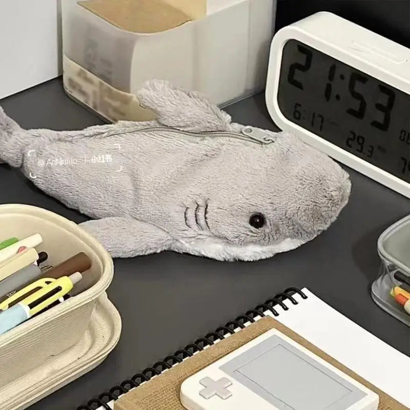 Cute Plush Shark Pencil Case – Large Capacity Stationery Storage Bag, Back-to-School Pen Pouch for Kids, School & Office Supplies