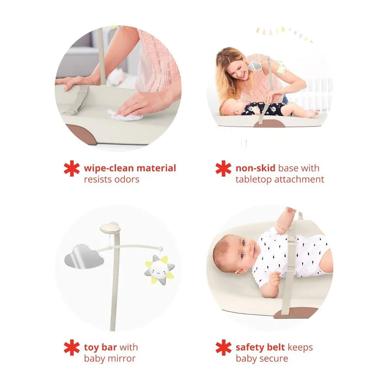 Baby Changing Pad – Cushioned Foam, Wipe-Clean, Contoured Nursery Mat with Safety and Comfort Design (Oat)