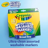 Crayola Ultra-Clean Washable Markers – 12 Count, Classic Colors for Kids, School & Art Projects