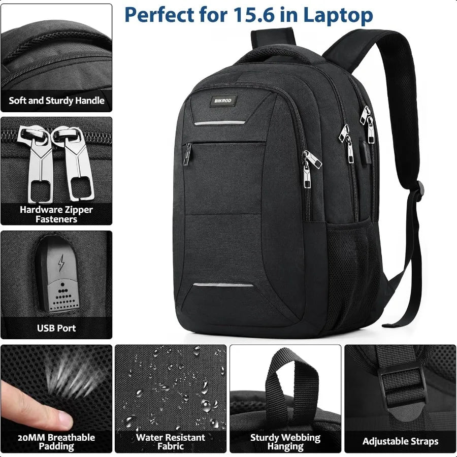 Bikrod Unisex School & Travel Laptop Backpack — Water-Resistant College Bookbag with USB Charging Port