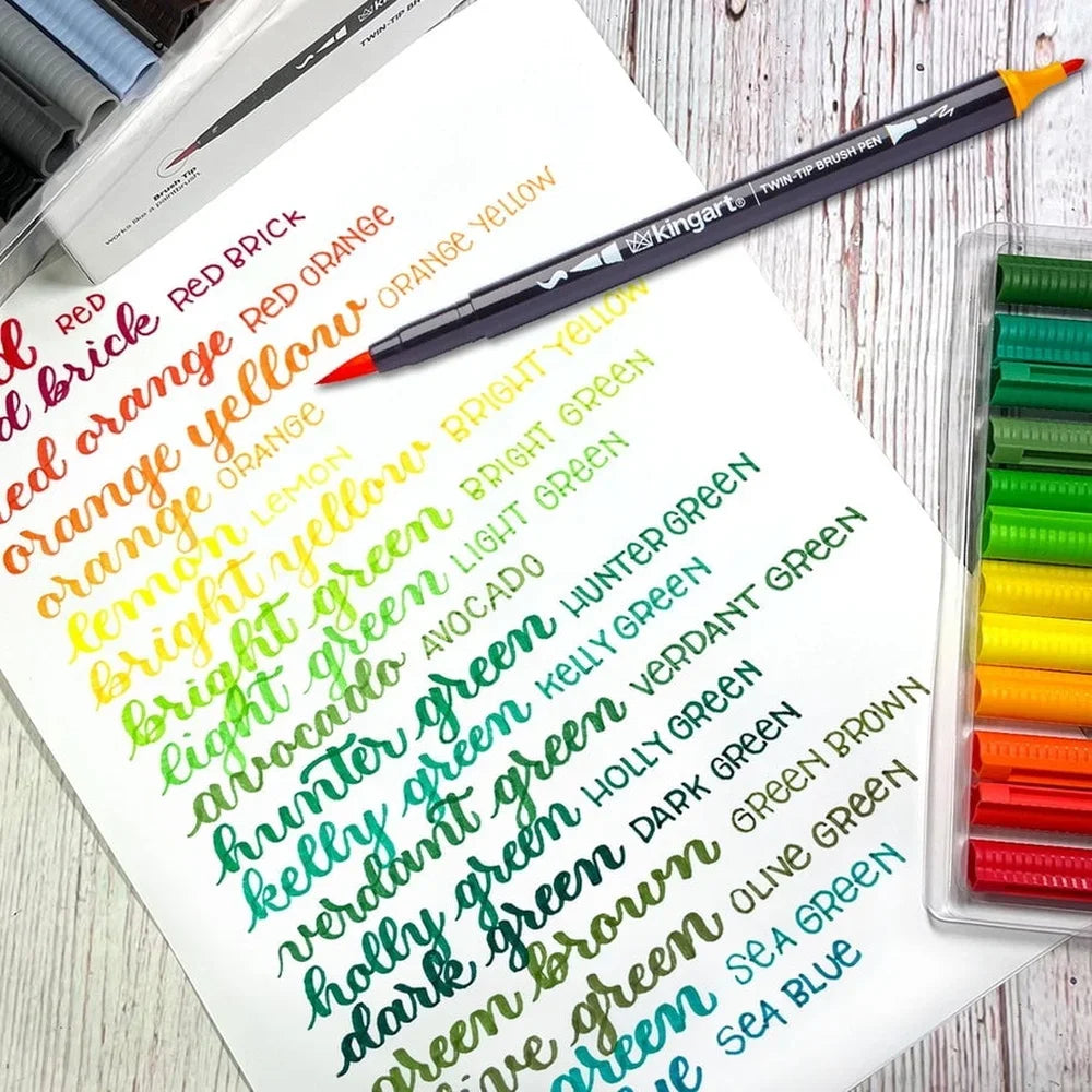 Pro Twin Tip Brush Pens Set – 24 Vibrant Water-Based Colors for Lettering, Sketching & Illustration