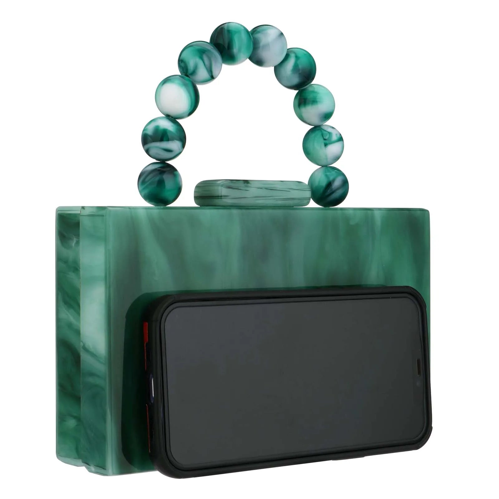 Women Beading Handbag Marble Acrylic Luxury Box Clutch – Evening Bag with Chain Shoulder Strap for Wedding, Party & Dinner Dress