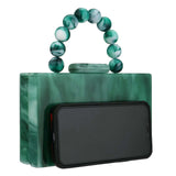 Women Beading Handbag Marble Acrylic Luxury Box Clutch – Evening Bag with Chain Shoulder Strap for Wedding, Party & Dinner Dress