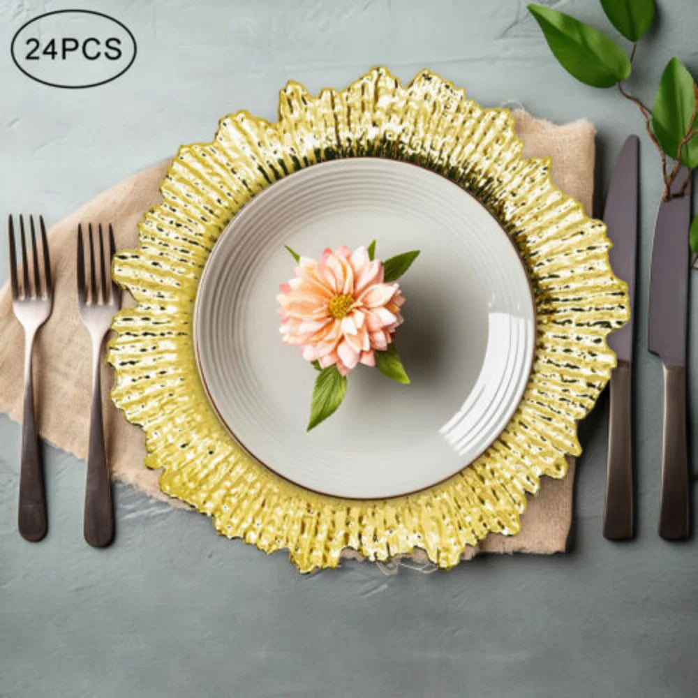 24-Pack 13″ Gold Round Charger Plates – Elegant, Lightweight Decorative Dining Base