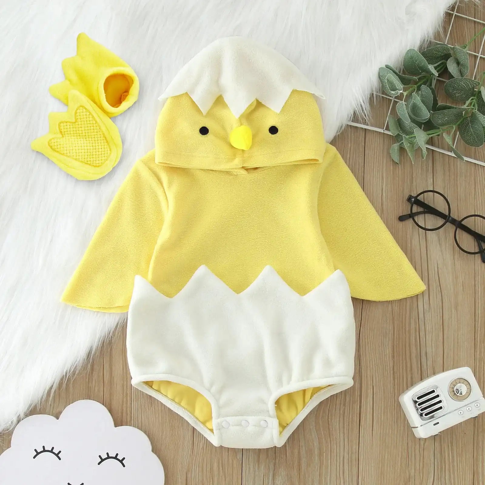 Infant Fleece Animal Cosplay Romper – Winter Hooded Paw-Shape Costume for Baby Boys & Girls 6-9 Months