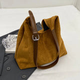 Women’s Suede Shoulder Crossbody Bag – Large-Capacity Vintage Tote Satchel with Adjustable Strap, Solid Color Casual Purse