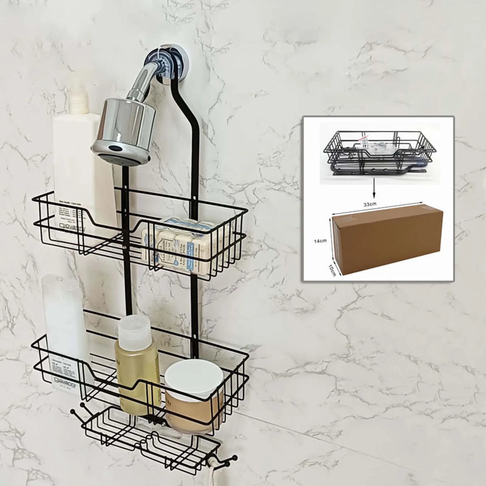 3-Tier Large Capacity Shower Shelves Rack – Wall/Hanging Organizer for Towels & Bath Accessories