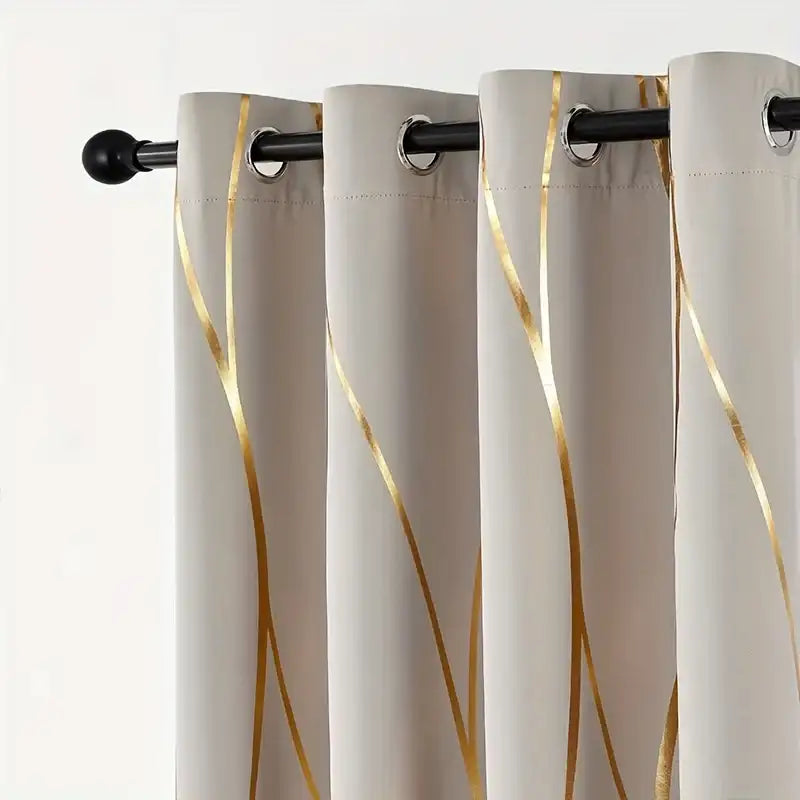 “2-Piece Golden Wave Blackout Curtains – Thermal Insulated Light-Filtering Drapes with Grommet Top for Living Room & Bedroom”