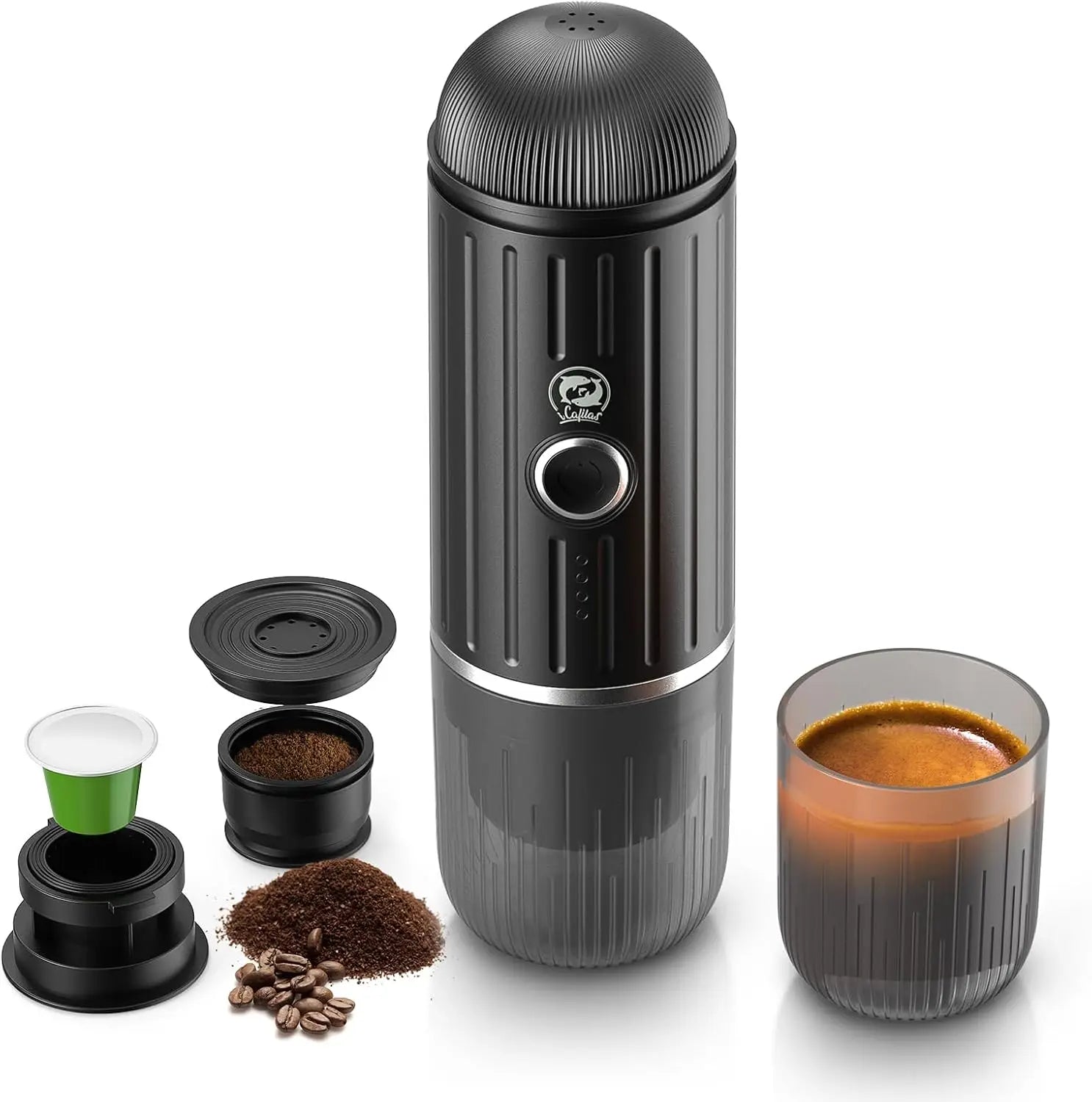 Rich Crema Portable Electric Espresso Maker – Self-Heating, 2-in-1 Extraction System for Travel, Car & Hiking