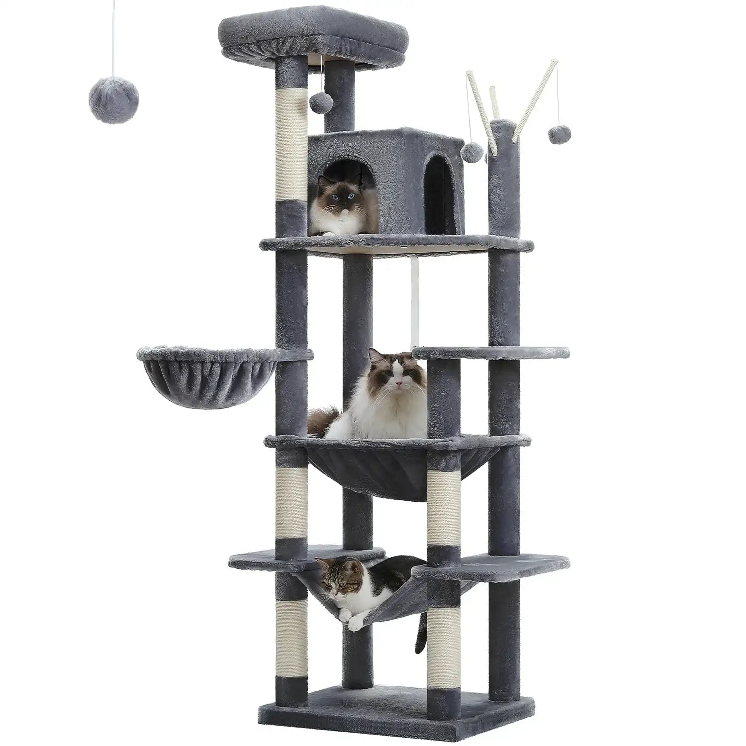 Large Cat Tree Tower for Indoor Cats – Multi-Level Plush Cat Condo with Scratching Posts, Boards, Perches & Caves