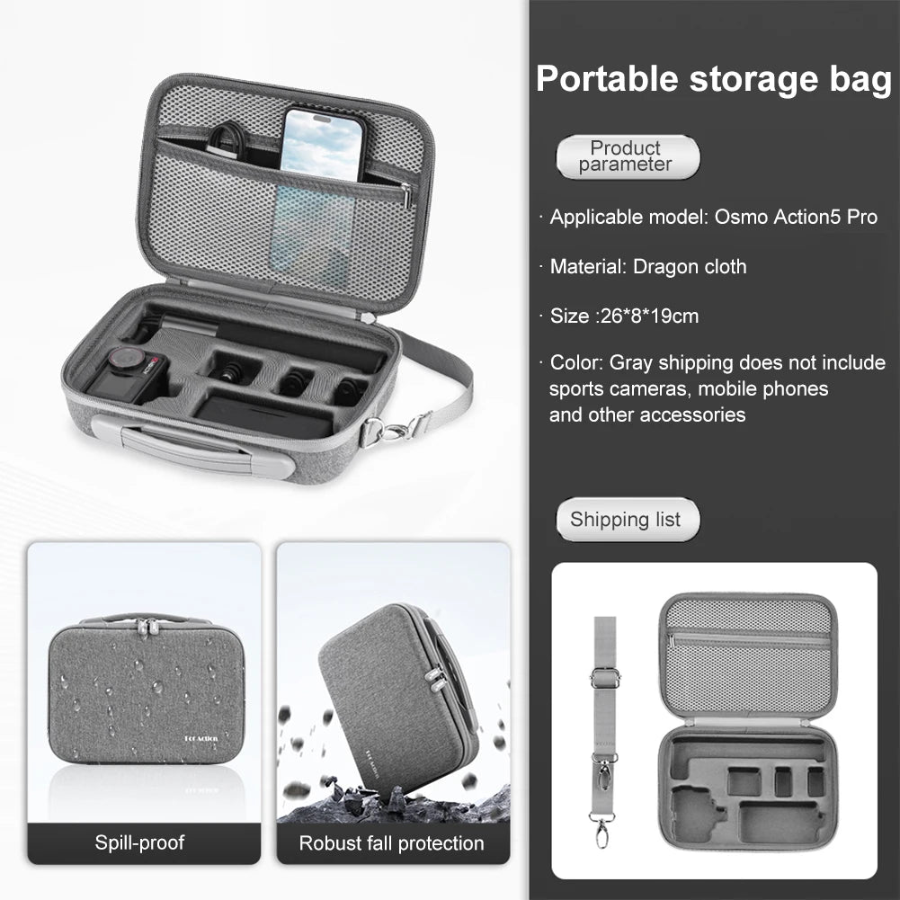 Hard-Shell Carry Case for DJI Osmo Action 5/Action 5 Pro – Waterproof with Shoulder Strap