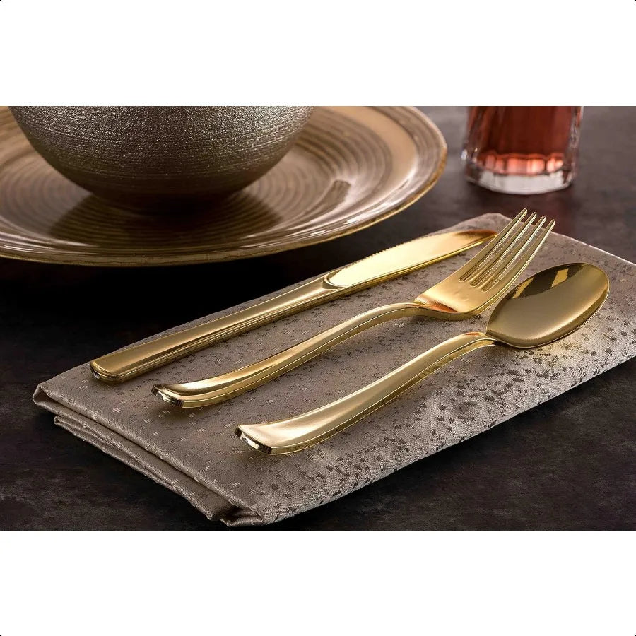 160-Piece Heavy-Duty Disposable Flatware Set – 80 Gold Forks, 40 Gold Spoons & 40 Gold Knives for Parties & Events