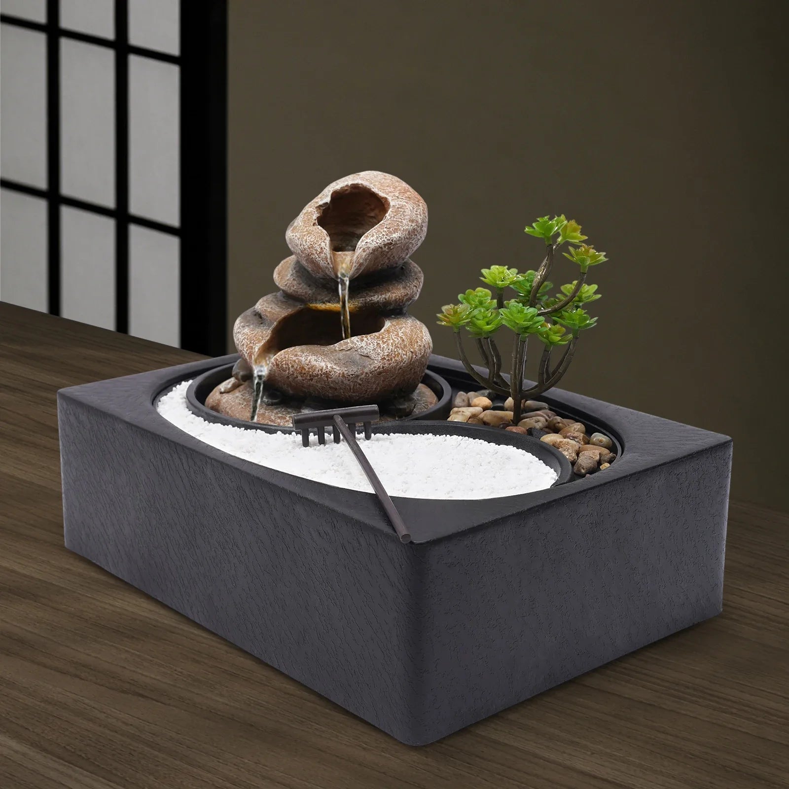 Tabletop Rock Water Fountain with LED Light – Indoor Zen Waterfall Décor for Desk & Home Relaxation