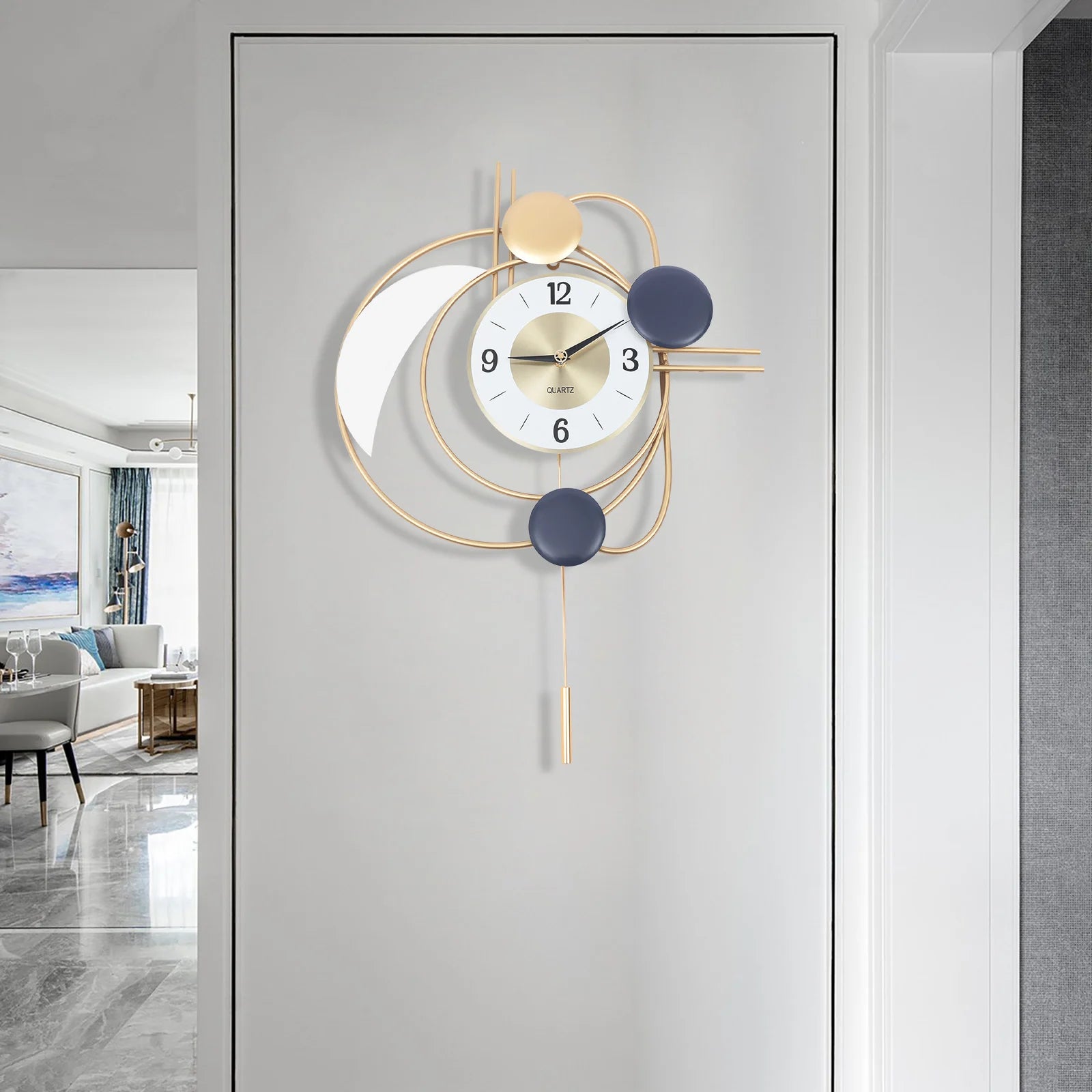 21cm Modern Golden Wall Clock – Silent Quartz Iron Clock with Large Dial | Fashionable Wall Decoration for Home & Office