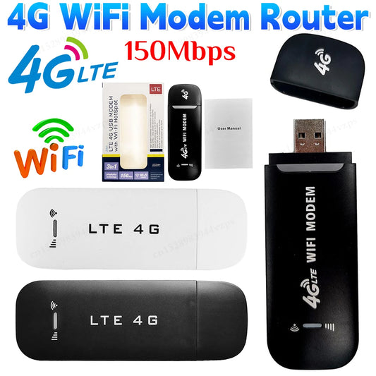 4G LTE Unlocked USB Dongle – 150Mbps High-Speed Modem Stick with SIM Card Slot & Wireless WiFi Router for Travel
