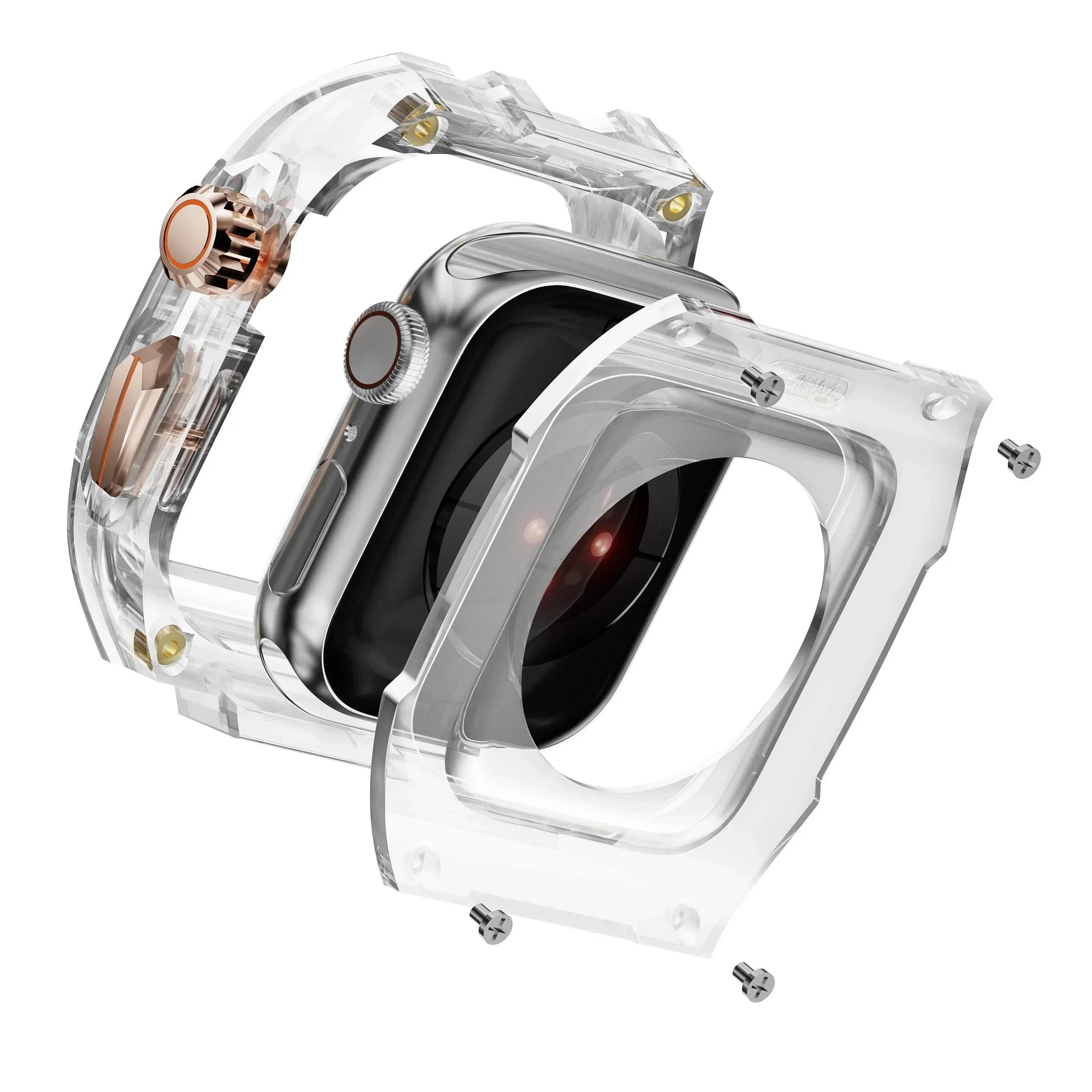 Apple Watch Modification Kit – Transparent Protective TPU Case + Strap for Ultra, Series 9/8/7/6/5/4 (45mm/44mm/49mm)