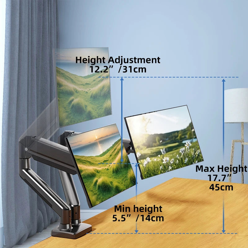 Dual Monitor Desk Mount – Heavy-Duty Adjustable Arm for 13″–32″ Screens, VESA 75x75mm/100x100mm, Black Finish