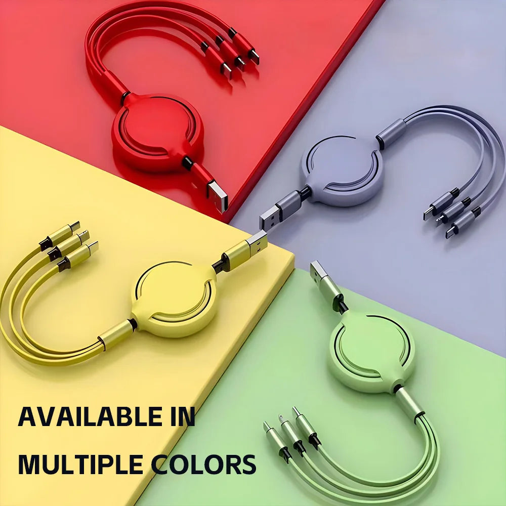 2-Pack 3-in-1 USB Charging Cable – Retractable Multi-Port Fast Charging & Data Cord for iPhone, Samsung, Huawei & Xiaomi