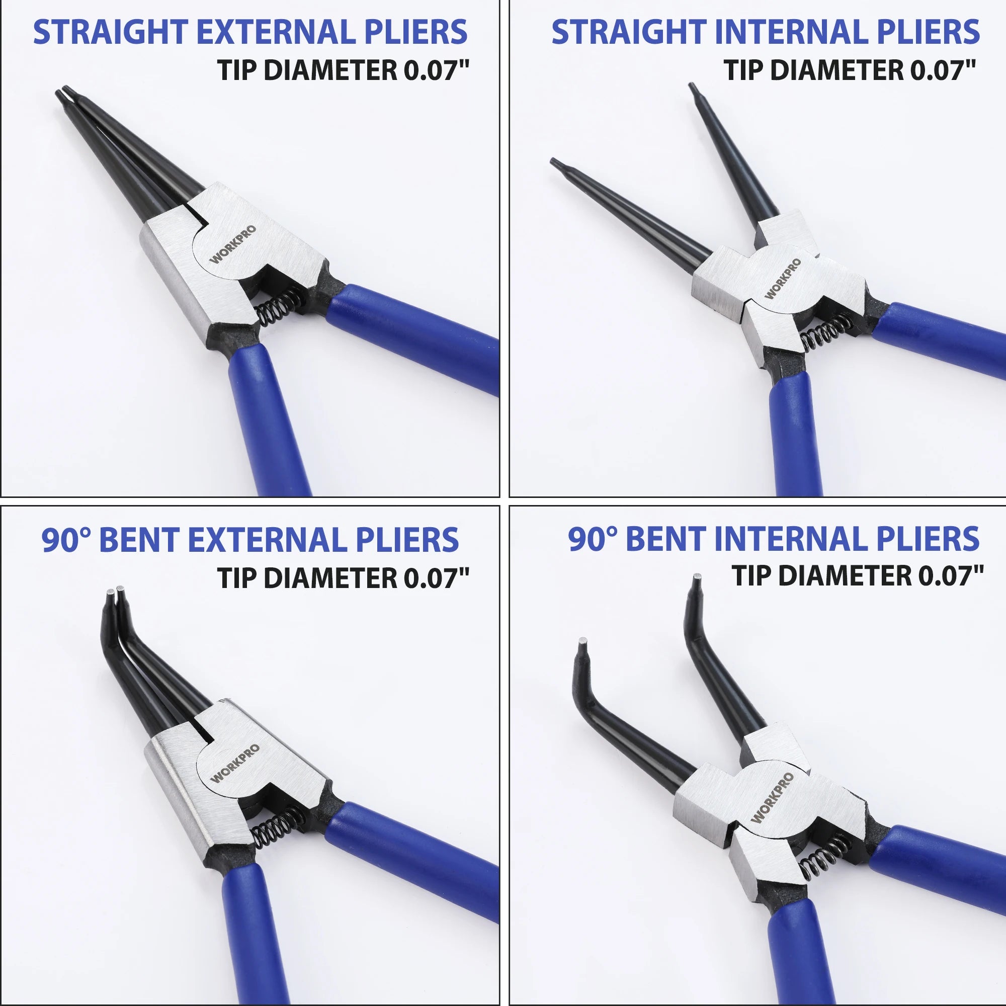 WORKPRO 4-Piece Snap Ring Pliers Set – 7" Internal & External Circlip Kit with Straight & Bent Jaw