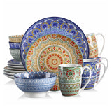 Vancasso Mandala 16/32/48-Piece Porcelain Dinnerware Set – Bohemian Mandala Pattern with Plates, Bowls & Mugs