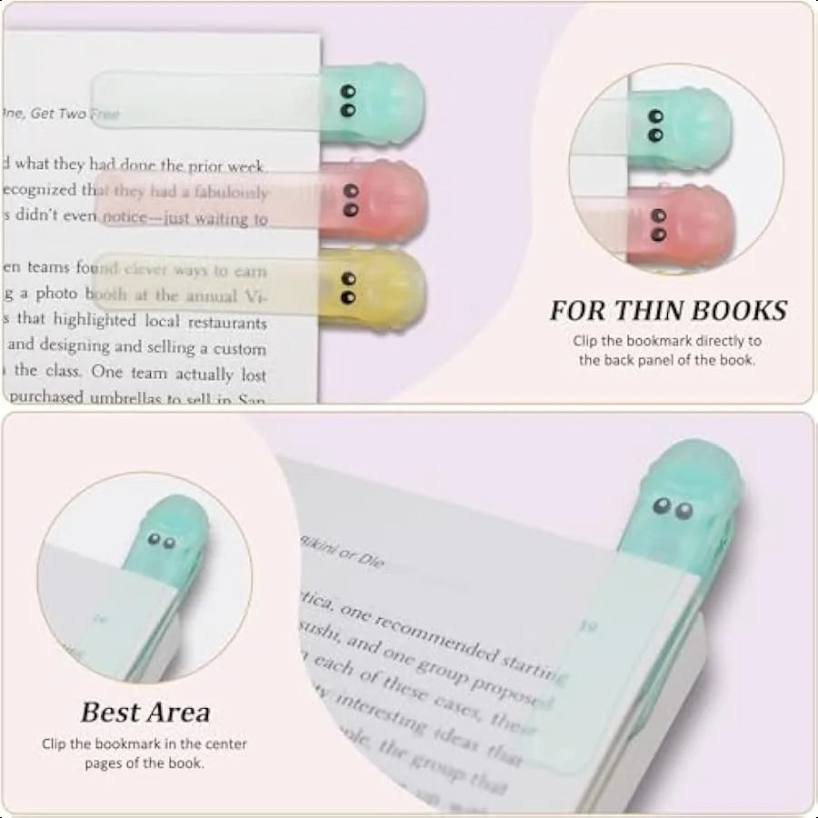 3-Piece Silicone Automatic Bookmark Set – Cute Alligator Clip Designs, Stay-in-Place Markers for Reading & Study
