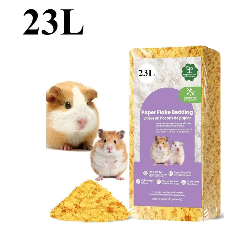 Natural Paper Small Pet Bedding – 23L/50L Dust-Free, Odor Control & Moisture Absorbent Shavings for Hamsters, Rabbits & Guinea Pigs