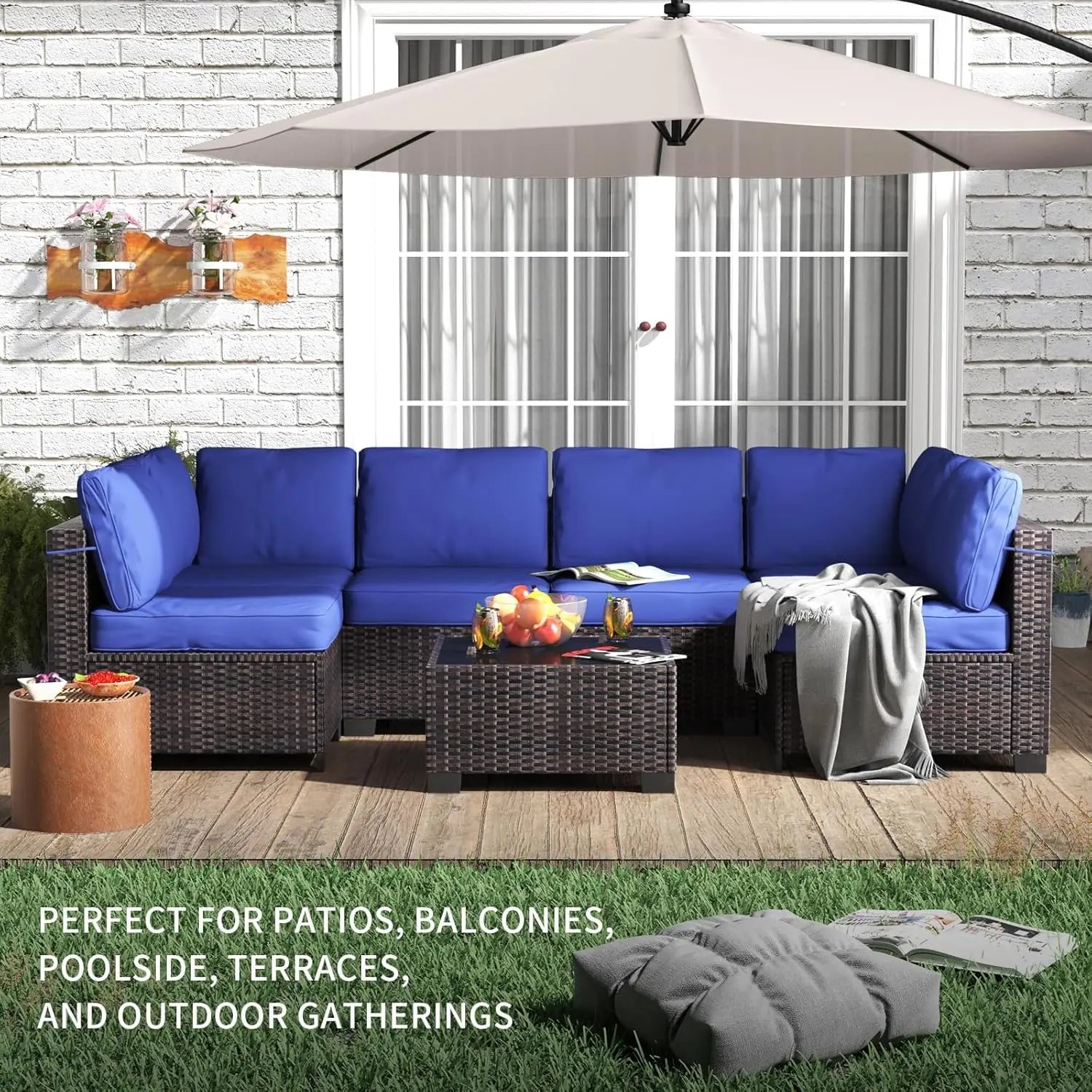 “7-Piece Modular Outdoor Furniture Set – PE Rattan Wicker Sectional Sofa with Cushions for Garden, Balcony & Patio”