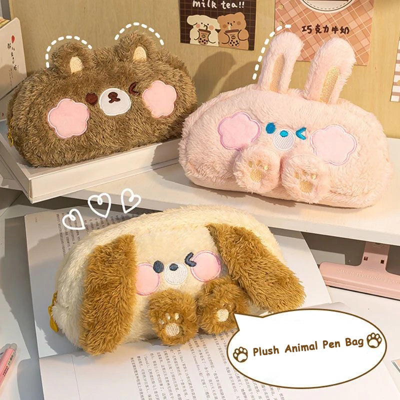 Adorable Cartoon Bear Plush Pencil Case – Large Capacity Stationery & Makeup Organizer
