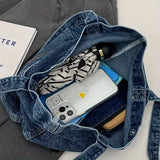 Women’s Large Capacity Denim Tote Bag – Solid Colour Casual Shopping Handbag
