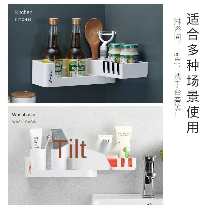 Corner Wall Shelf for Bathroom & Kitchen – Multi-Layer Corner Storage Rack with Shampoo Holder