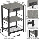 Bedside Table with Charging Station – 3-Tier Nightstand with USB Ports & Power Outlets, Side Table with Storage Rack for Bedroom & Living Room