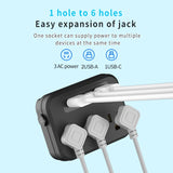 6-in-1 Functional Power Socket – 3 AC Outputs, 2 USB Ports & 1 Type-C with Power Switch Button for Home, Office & Travel Use