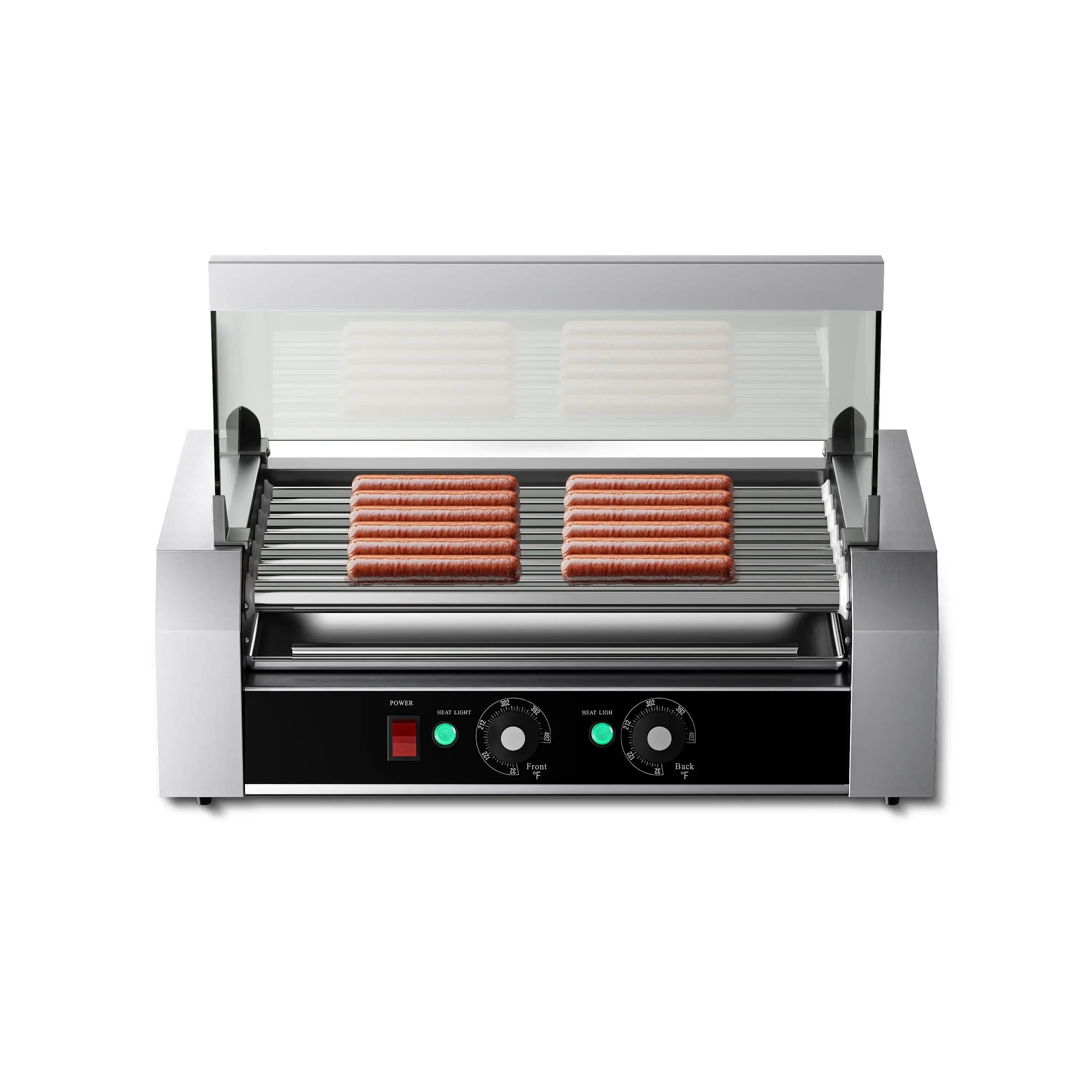 Commercial 18-Hot Dog Roller Grill – 7 Non-Stick Rollers, Dual Zone Control, 900 W, PFOA & PFAS Free