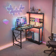 42″ L-Shaped Gaming Desk – Reversible Corner Computer Desk with Power Outlets, LED Lights, 3-Tier Shelves & Cup Holder