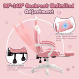 Dowinx Gaming Chair with Cat Ears – Cute Pink Ergonomic Computer Chair with Massage Lumbar Pillow, Headrest & Adjustable Armrests