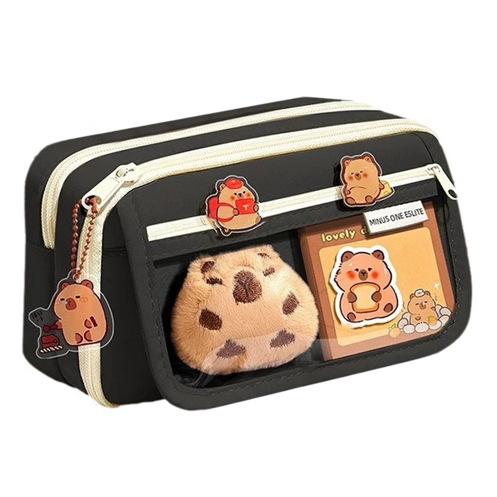 9-Layer Kawaii Zipper Pencil Case – Large Capacity Capybara & Animal-Shape Multi-Tier Stationery Pouch for Kids