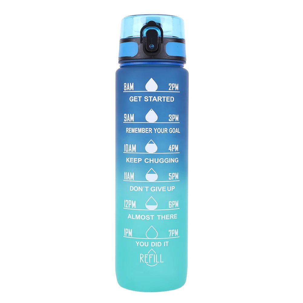 1000ml Motivational Water Bottle with Handle – Frosted Gradient Time Marker Fitness Cup