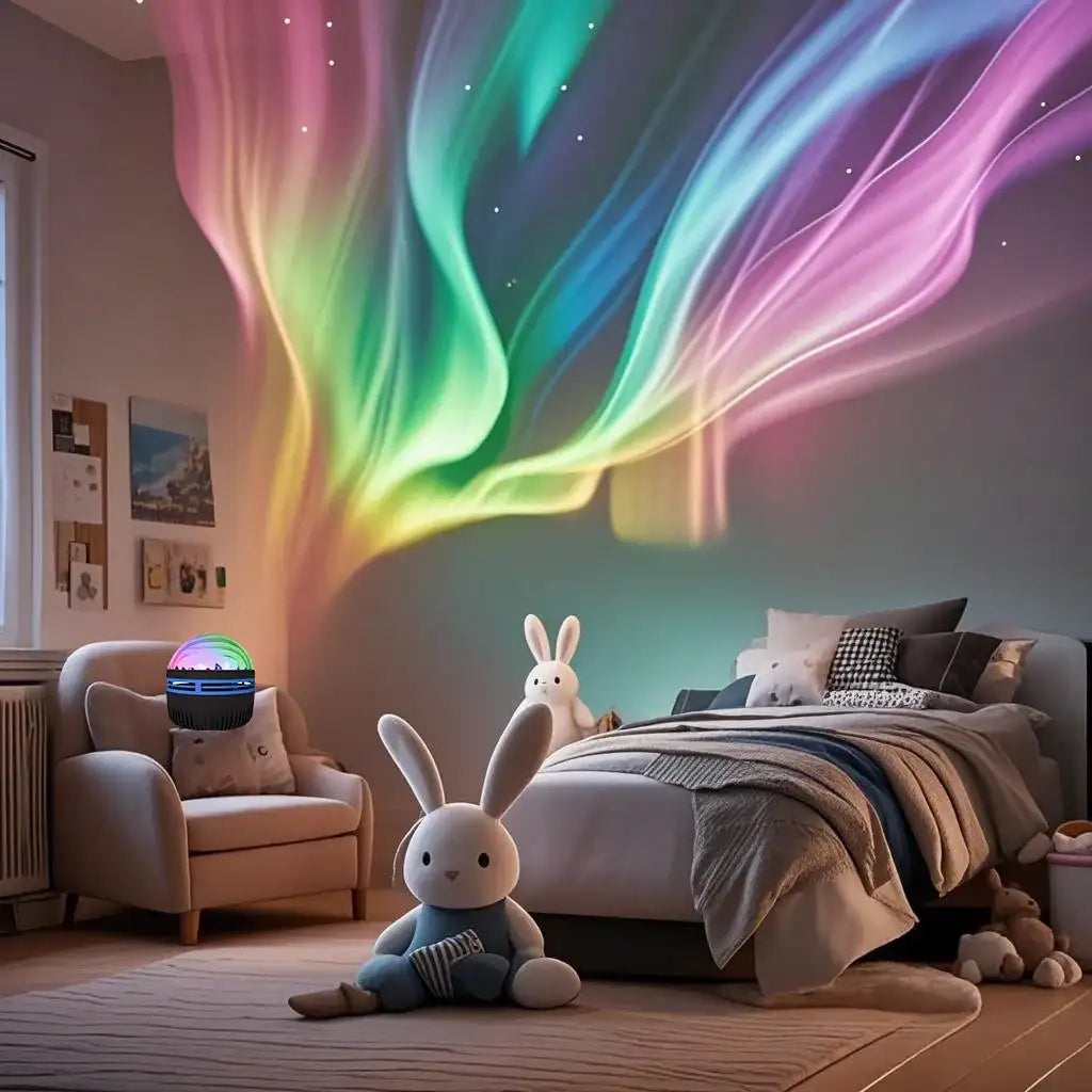 2-in-1 Northern Lights LED Galaxy Projector – Ambient Bedroom Night Light & Room Atmosphere Decor