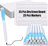 Classroom Dry Erase Board Set – 25 Double-Sided Lined Whiteboards with Markers & Erasers (9" x 12")