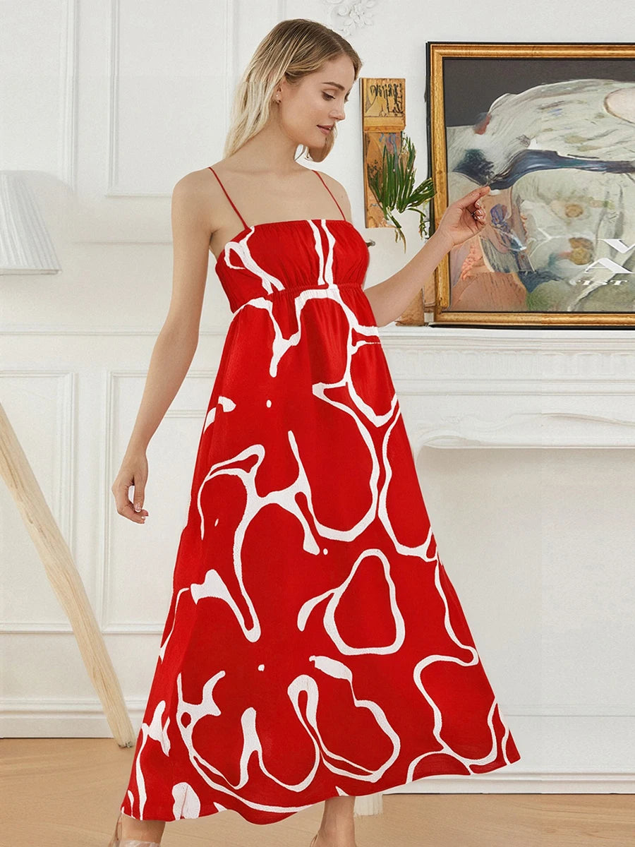 Elegant Floral Print Maxi Dress – Sleeveless Summer Maternity Outfit with Adjustable Spaghetti Straps for Women